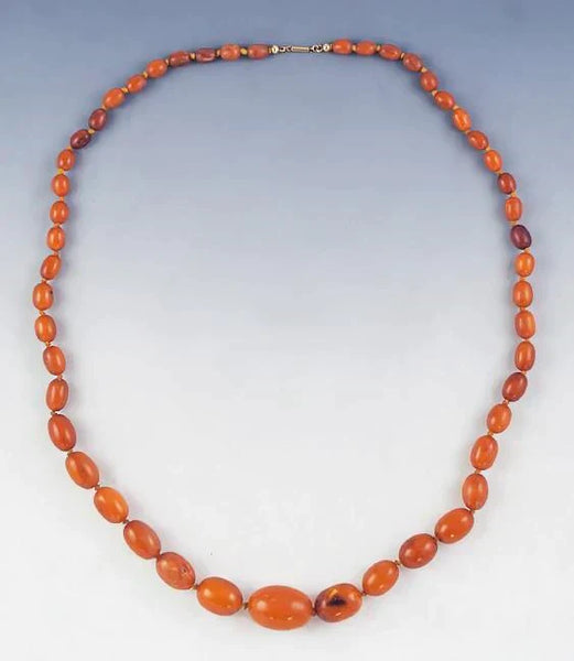 Gorgeous Graduated Amber Bead Strand Necklace w/ 14k Gold Filigree Clasp