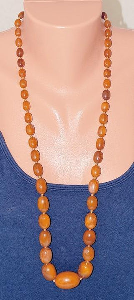 Gorgeous Graduated Amber Bead Strand Necklace w/ 14k Gold Filigree Clasp