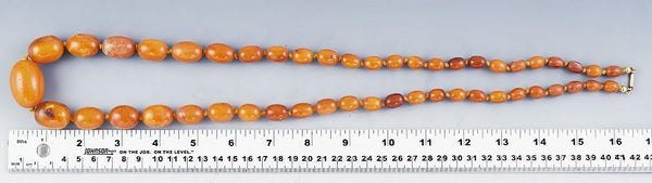 Gorgeous Graduated Amber Bead Strand Necklace w/ 14k Gold Filigree Clasp