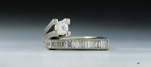 Delightful Modernist Geometric 14k White and Yellow Gold Diamond Ring Size 4