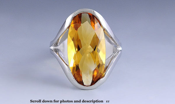 Vibrant Honey Yellow Italian Citrine 14K White Gold Ring Size 6.75