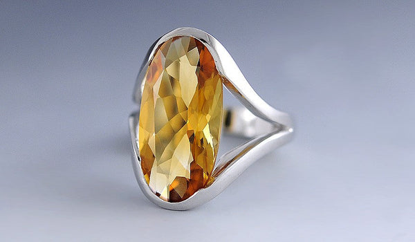 Vibrant Honey Yellow Italian Citrine 14K White Gold Ring Size 6.75