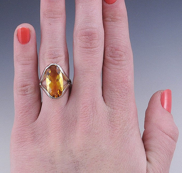 Vibrant Honey Yellow Italian Citrine 14K White Gold Ring Size 6.75