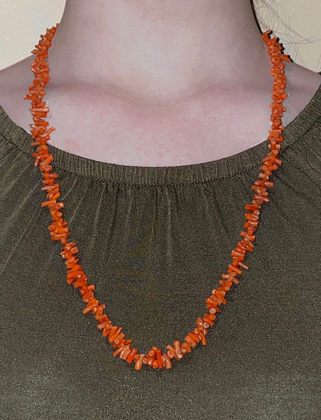 Antique Natural Coral Branch Beaded Long Strand Necklace 26 1/2"