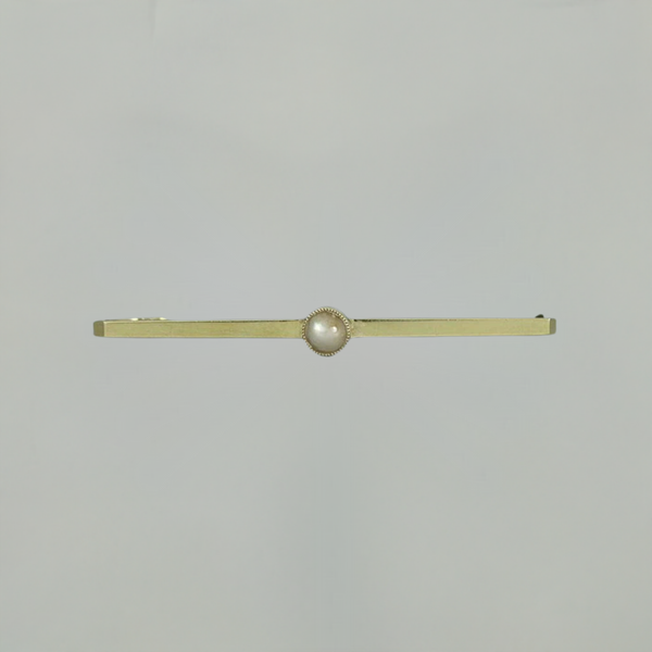 English 15K Gold and Genuine Pearl Bar/ Lingerie Pin Brooch