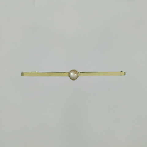 English 15K Gold and Genuine Pearl Bar/ Lingerie Pin Brooch