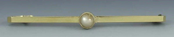 English 15K Gold and Genuine Pearl Bar/ Lingerie Pin Brooch