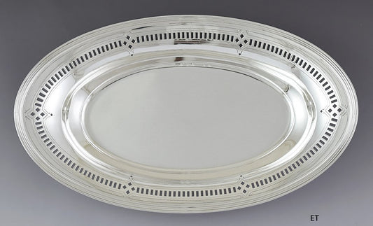 c1920 Tiffany & Co Sterling Silver Pierced Oval Bread Bowl Tray Dish 6.5 X 11.5