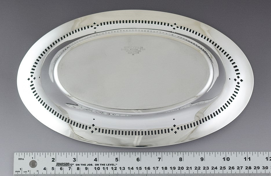 c1920 Tiffany & Co Sterling Silver Pierced Oval Bread Bowl Tray Dish 6.5 X 11.5