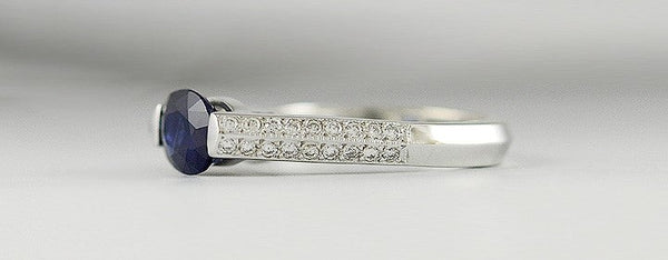 Unique Modern 18K White Gold Sapphire & Diamond Ring