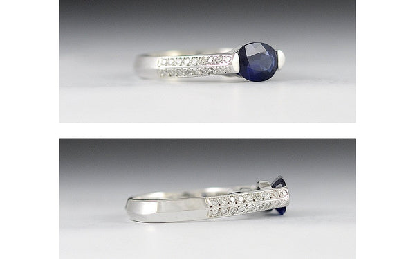 Unique Modern 18K White Gold Sapphire & Diamond Ring