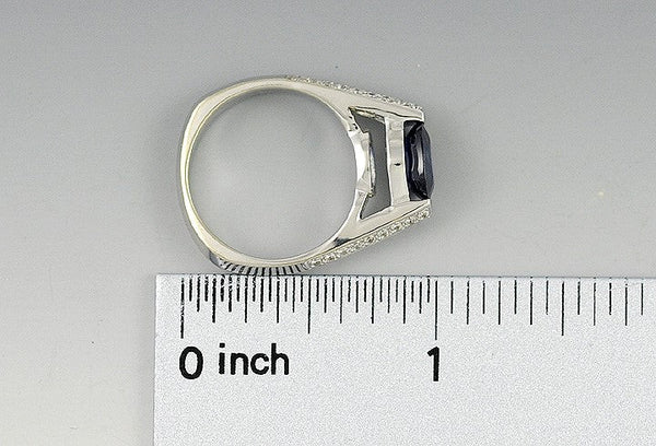 Unique Modern 18K White Gold Sapphire & Diamond Ring