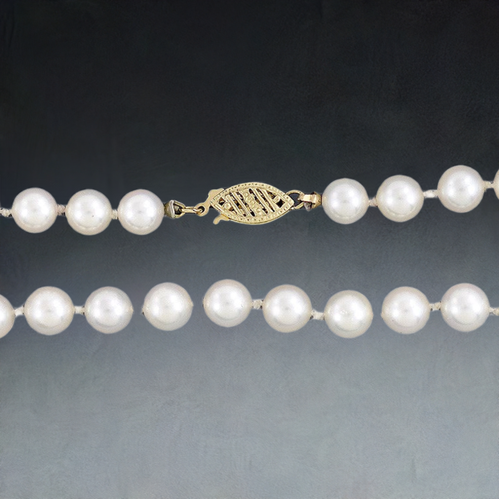 Long Individually Knotted Pearl Strand Necklace w/14K Gold Clasp