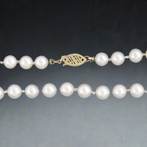 Long Individually Knotted Pearl Strand Necklace w/14K Gold Clasp