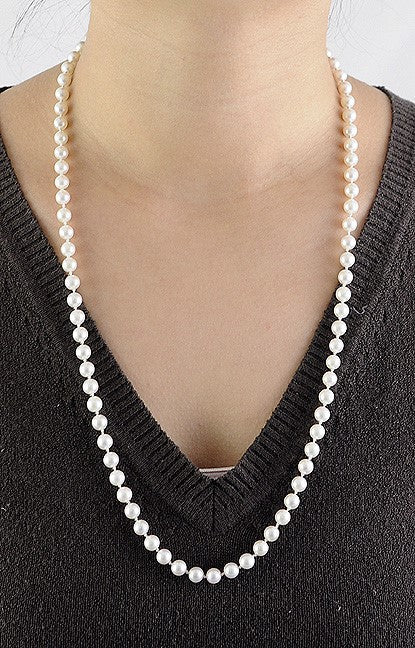 Long Individually Knotted Pearl Strand Necklace w/14K Gold Clasp