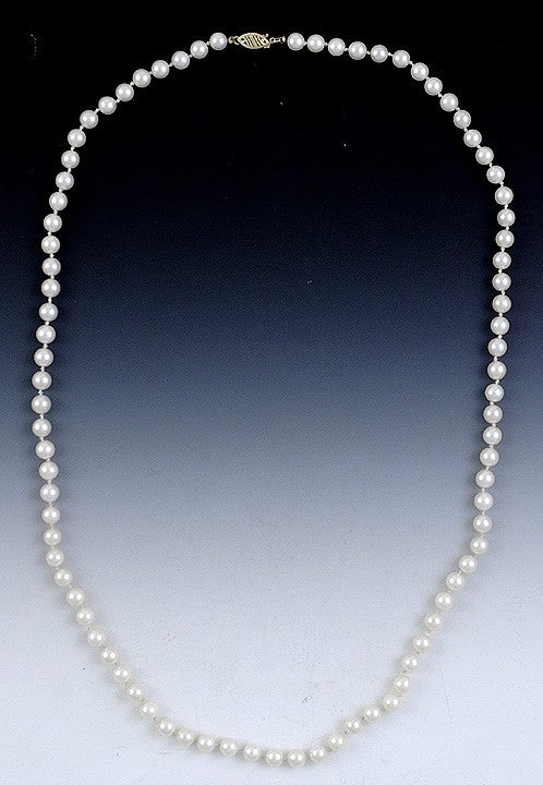 Long Individually Knotted Pearl Strand Necklace w/14K Gold Clasp