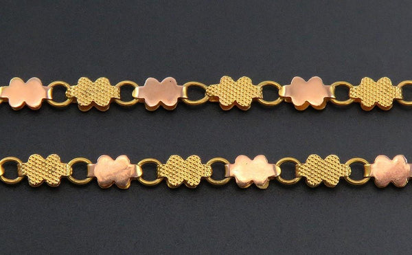 Fabulous c1880 Victorian 12k Multi Tone Gold Watch Chain w Pearl Flower Slide
