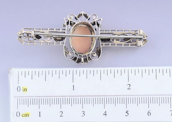 c1870 Elegant Victorian 10k Gold Foliate Filigree Cameo Bar Pin/Brooch