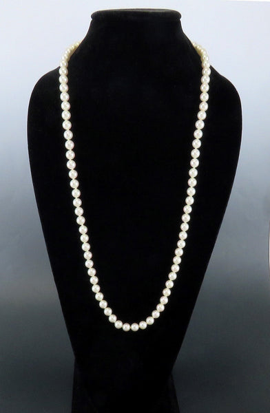 Elegant 30" Strand 8mm Mallorca Faux Pearl Necklace w Sterling Silver Clasp