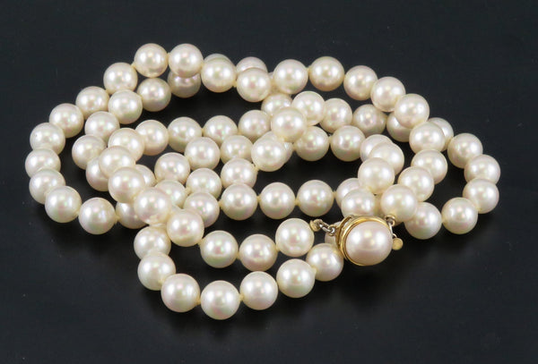 Elegant 30" Strand 8mm Mallorca Faux Pearl Necklace w Sterling Silver Clasp