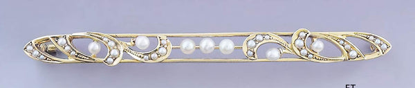 c1920s-1920s Stylish 14k Gold Seed Pearl Bar Pin Brooch