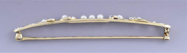 c1920s-1920s Stylish 14k Gold Seed Pearl Bar Pin Brooch