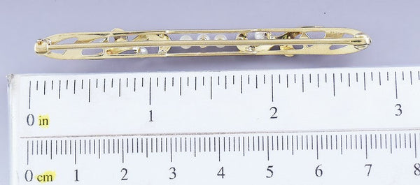 c1920s-1920s Stylish 14k Gold Seed Pearl Bar Pin Brooch