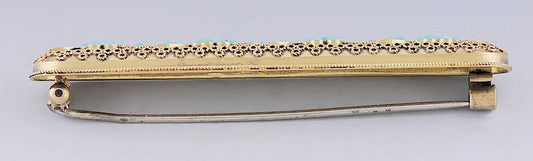 Victorian c1860s-1870s 14k Gold Turquoise Etruscan Revival Bar Pin