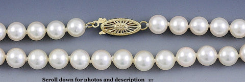Long Pearl Strand Necklace 14K Gold Filigree Clasp