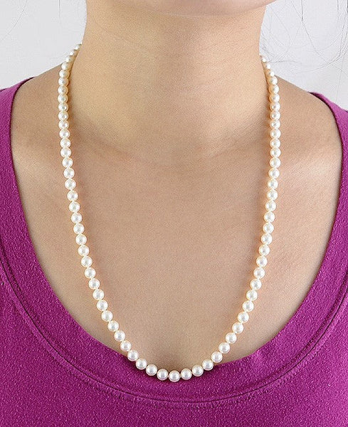 Long Pearl Strand Necklace 14K Gold Filigree Clasp