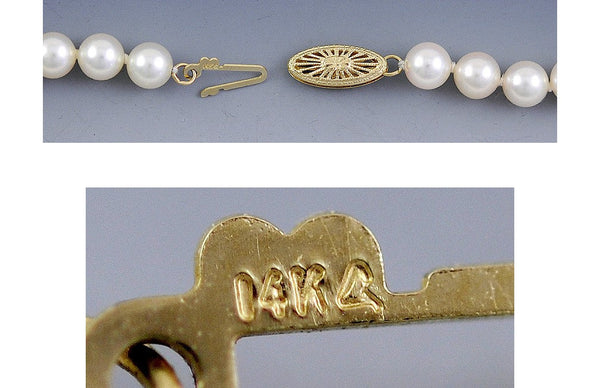 Long Pearl Strand Necklace 14K Gold Filigree Clasp