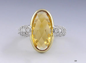 Eye-Catching 18k Yellow Gold 6.6ct Citrine & .92ct Diamond Ring