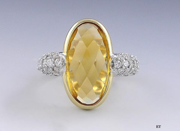 Eye-Catching 18k Yellow Gold 6.6ct Citrine & .92ct Diamond Ring