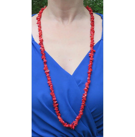 Beautiful Vintage Red Coral Long Beaded Necklace 38"