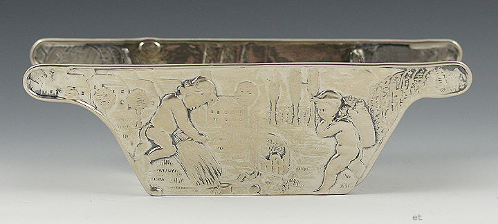 Antique Hanau German Silver Miniature Trough Grape Treading Wine Making Scene