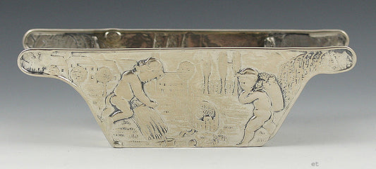 Antique Hanau German Silver Miniature Trough Grape Treading Wine Making Scene