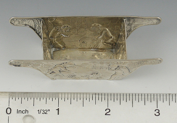 Antique Hanau German Silver Miniature Trough Grape Treading Wine Making Scene