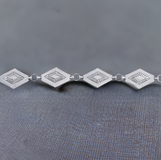 Authentic Native American Handmade Sterling Silver Punchwork Diamond Belt