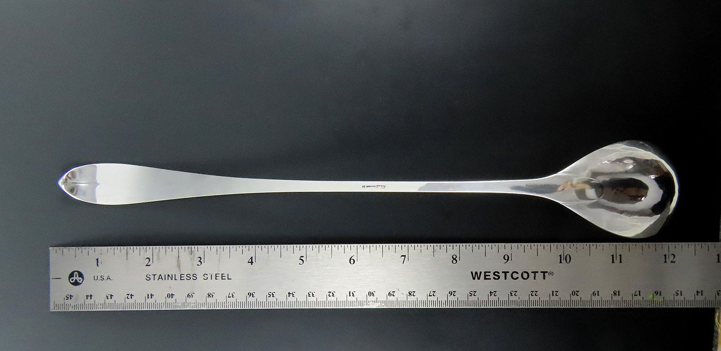 Elegant Stone Sterling Silver Long Handle Serving Spoon Pointed End 12 Inches