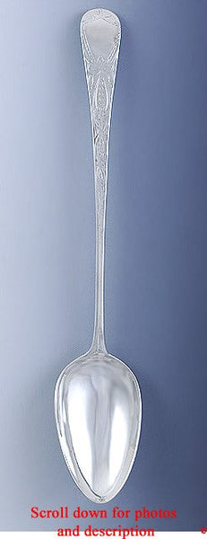 1793 Antique English Sterling Silver Crossley Engraved Stuffing Serving Spoon