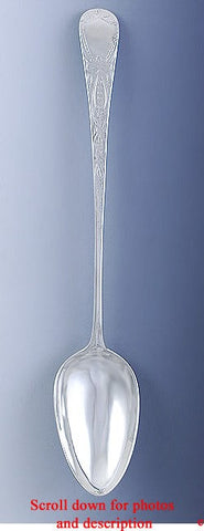 1793 Antique English Sterling Silver Crossley Engraved Stuffing Serving Spoon