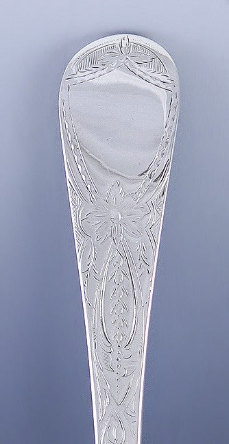 1793 Antique English Sterling Silver Crossley Engraved Stuffing Serving Spoon