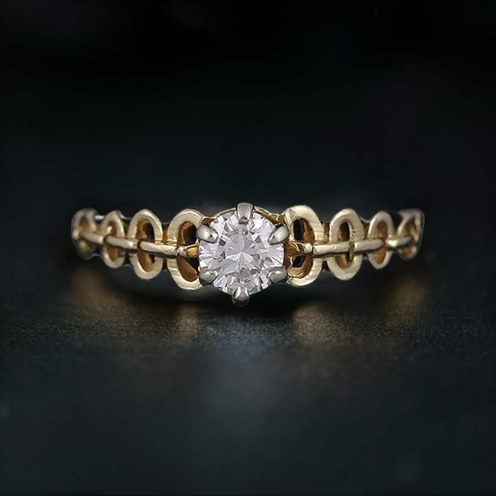 Striking 14K Yellow Gold & Diamond Solitaire Ring Size 5