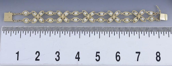 Beautiful 14k Gold Pearl & Sapphire Wire Flower Form Bracelet