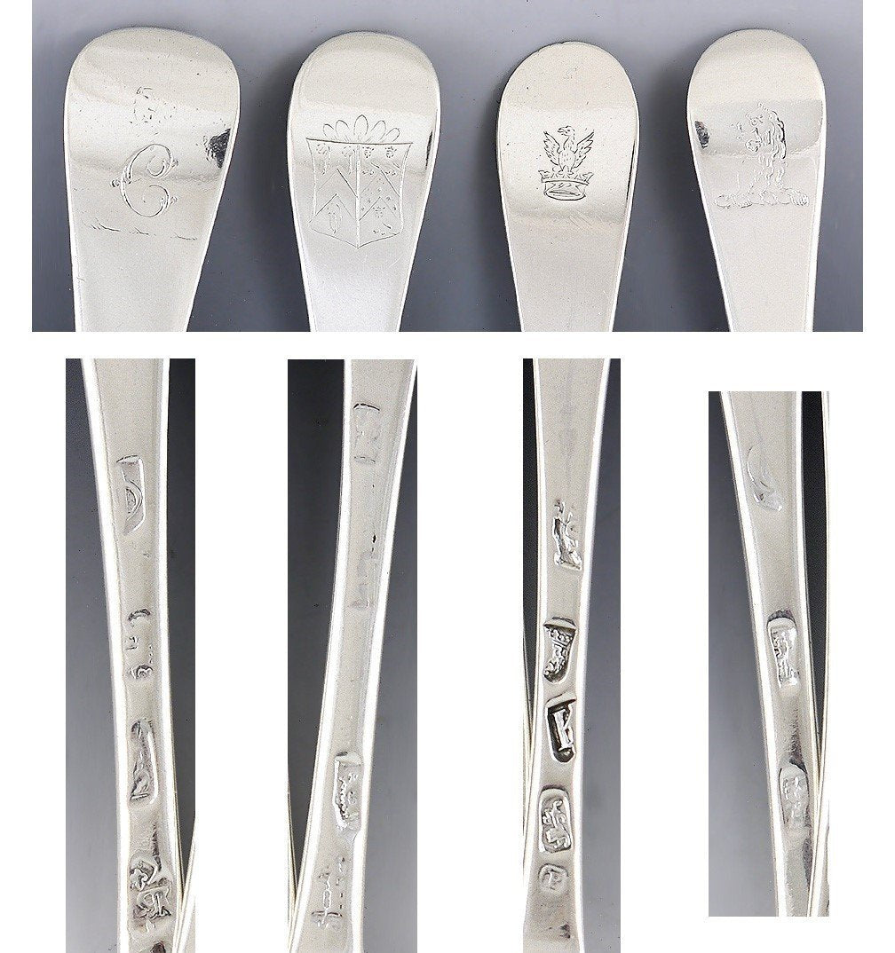 c1720 Great Set 13 English Britannia/Sterling Silver Queen Anne Rattail Spoons