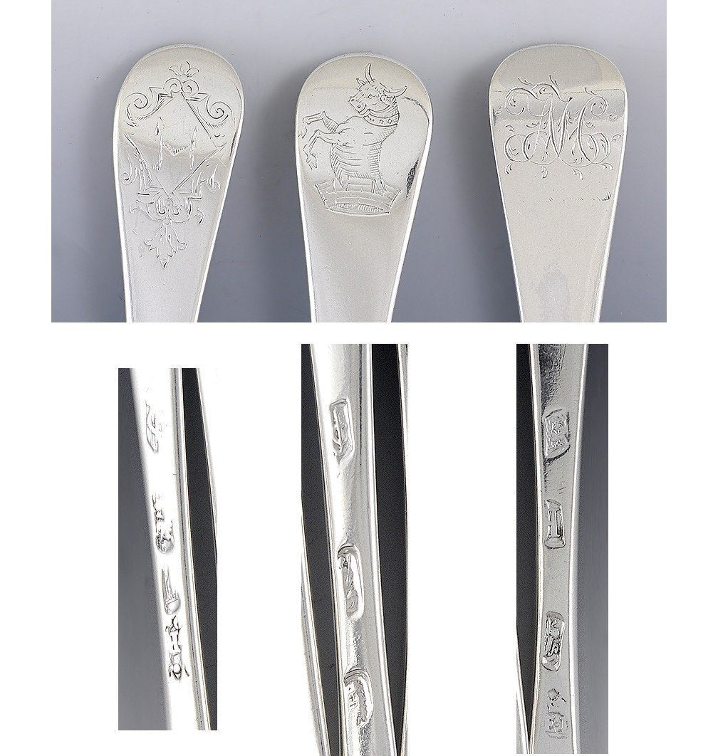 c1720 Great Set 13 English Britannia/Sterling Silver Queen Anne Rattail Spoons