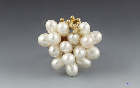 Large 14K Yellow Gold Baroque Pearl Grape Cluster Ring Size 5.75