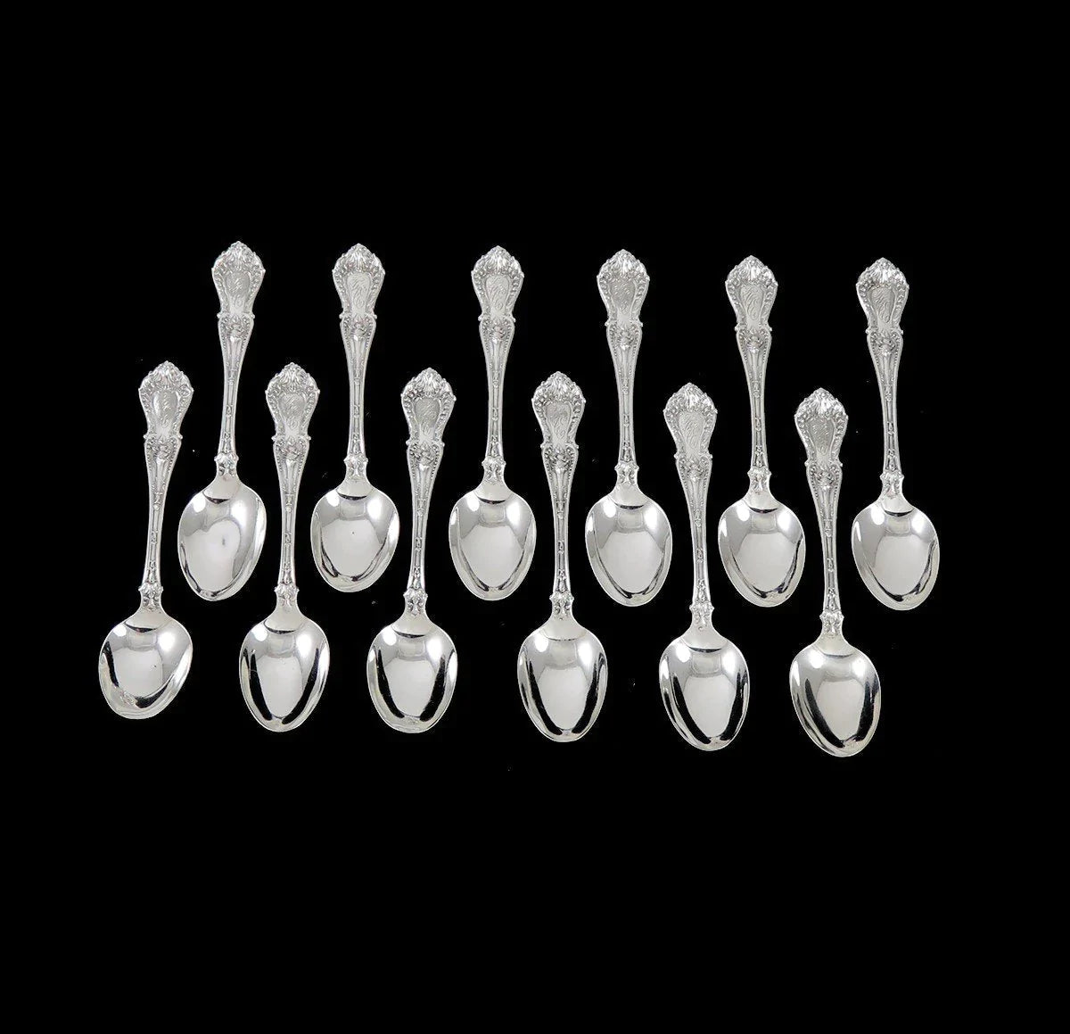 12 Antique Sterling Silver Whiting Dorothy Vermon 1909 Demitasse Spoons 4"