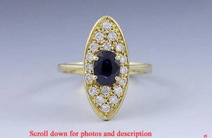 Wonderful Quality 18k Deep Yellow Gold Fine Sapphire & Diamond Navette Ring