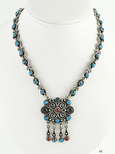 Mexican Sterling Turquoise Amethyst Necklace